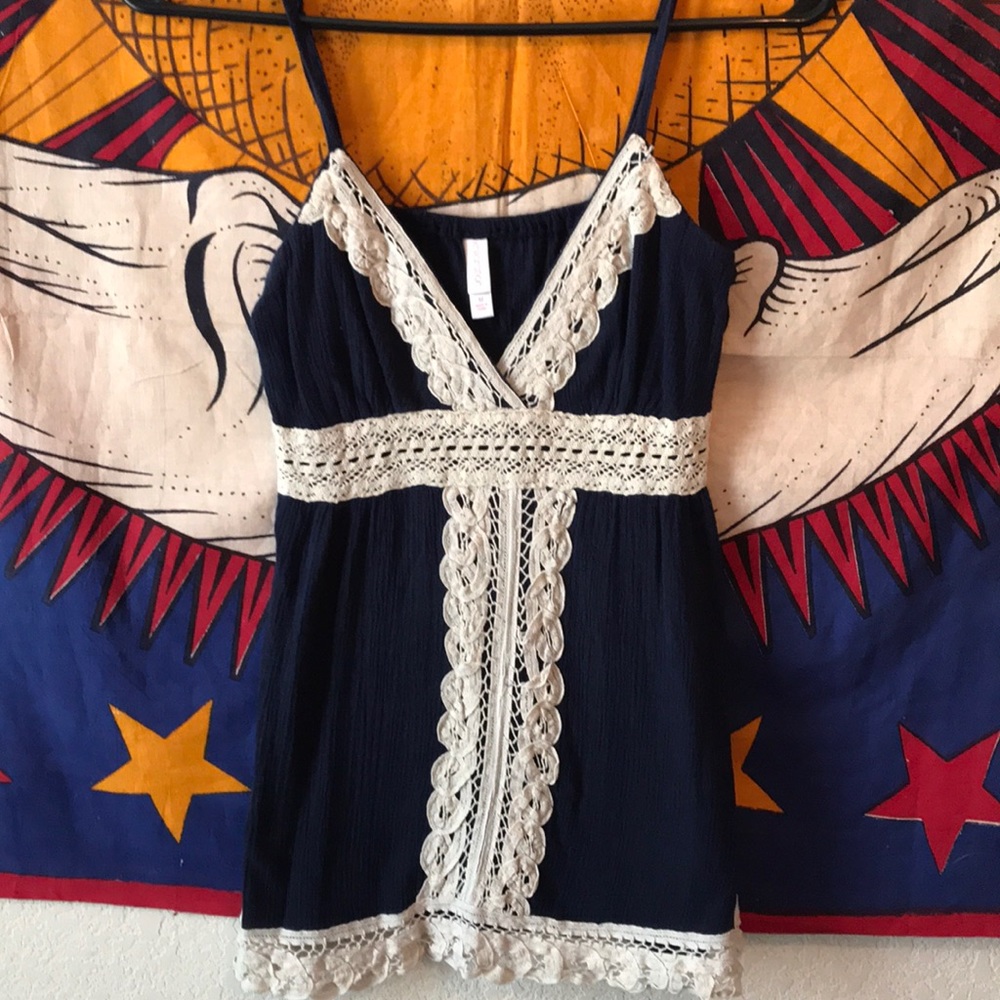 Dark blue and white lace blouse